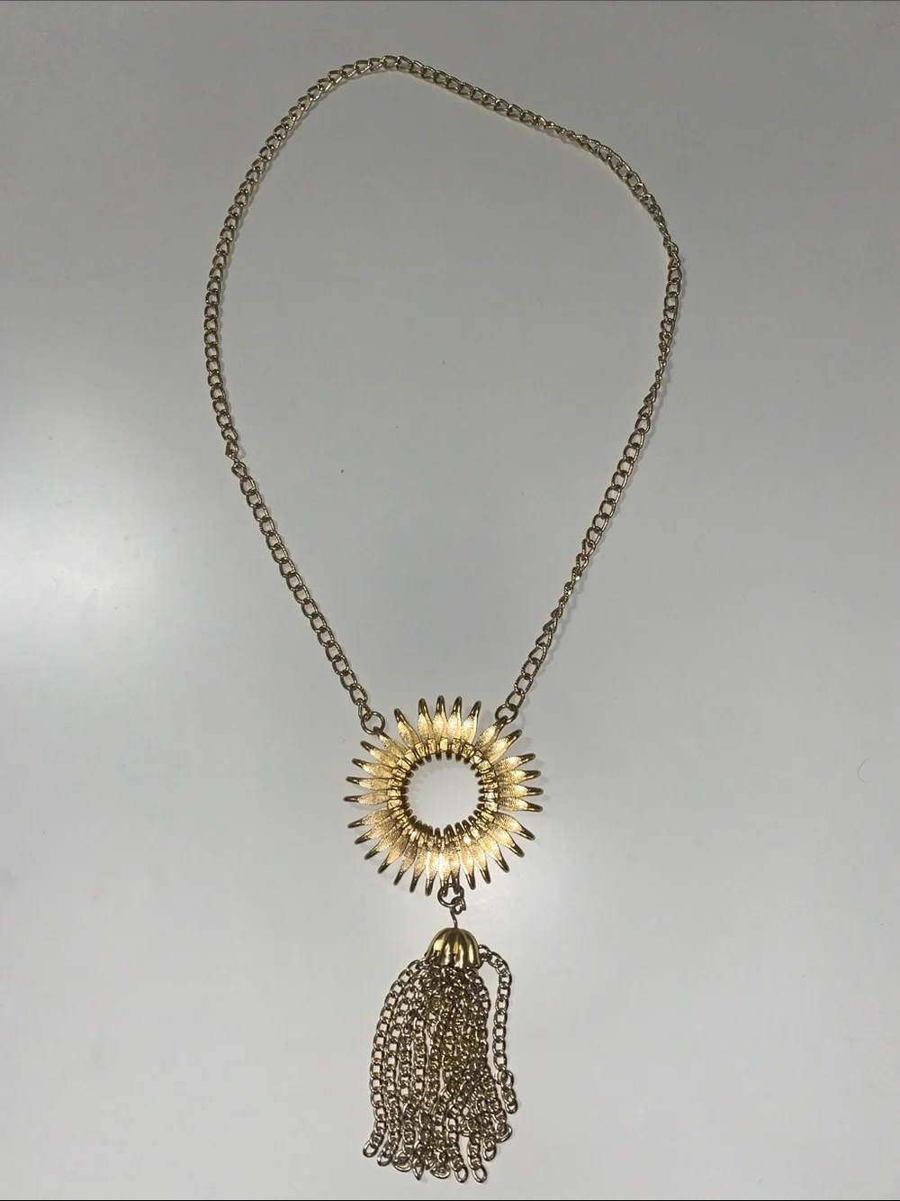 Gold Sunburst Pendant Tassel Necklace - Women Jewelry